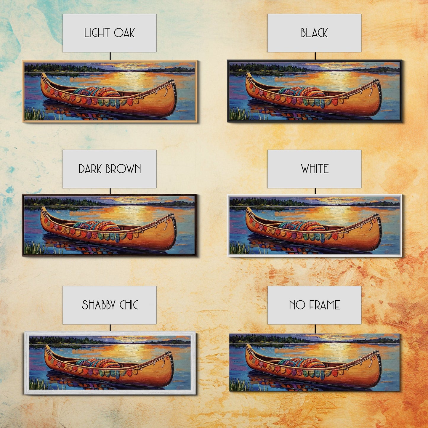 Sunset Canoe Reflection, Serene Lake Art, Cozy Lakeside Decor, Framed Canvas Print, Cabin Wall Art, Peaceful Nature Scene