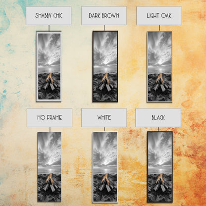 Beach Bonfire Glow, Coastal Campfire Art, Sunset Ocean Scene, Framed Canvas Print, Autumn Decor, Rustic Living Room Wall Art