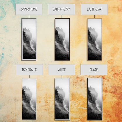 Cliffside Fog, Coastal Mist, Ocean Overlook, Framed Canvas Print, Living Room Wall Art, Monochrome Decor, Moody Landscape, Minimalist Home