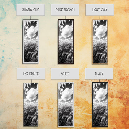 Wheat Field, Cloudy Sky, Rustic Landscape, Black and White Nature, Framed Canvas Print, Farmhouse Kitchen Wall Art, Fall Harvest Vibe