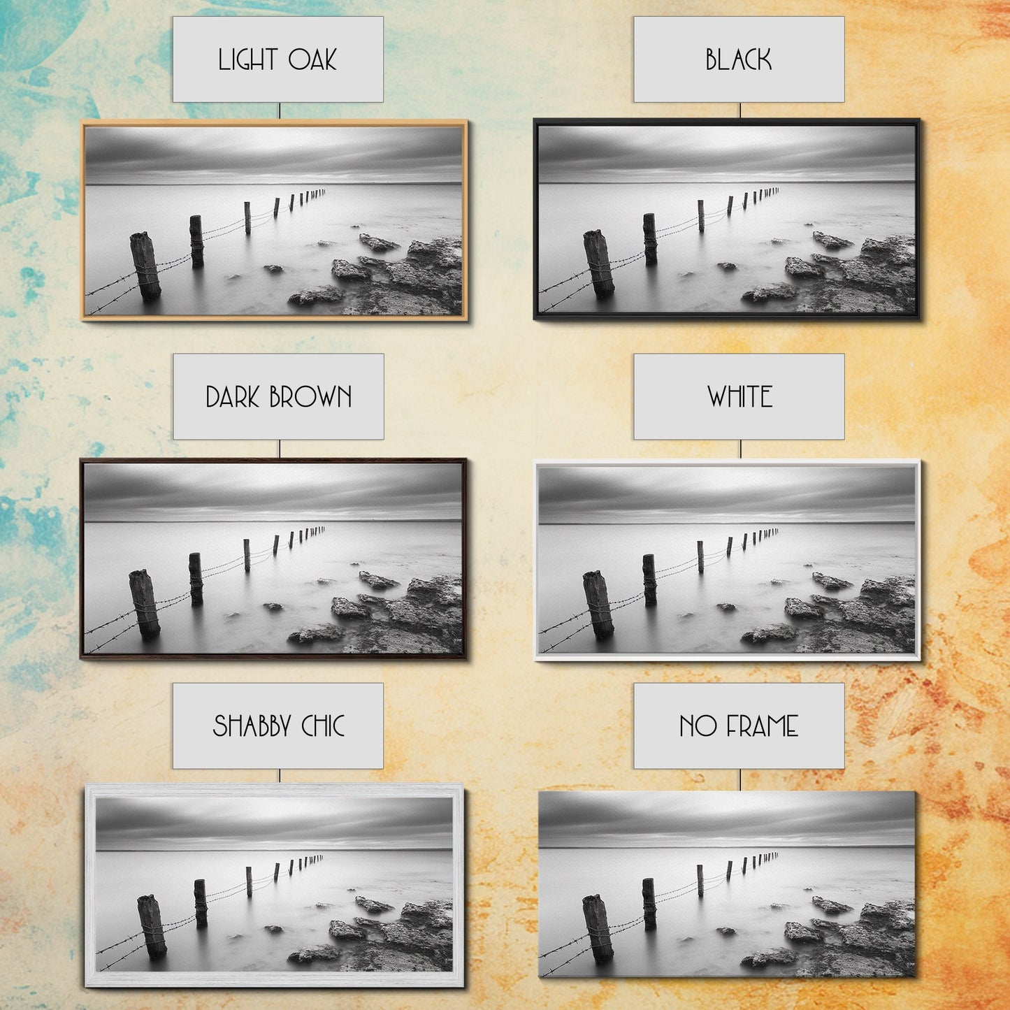 Coastal Fence Line, Tranquil Ocean Scene, Soft Minimalist Photo, Framed Canvas Print, Bathroom or Hallway Wall Art, Zen Vibes