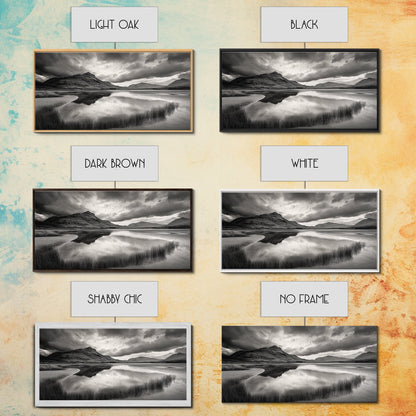 Reflected Mountains, Serene Shore, Cloudy Sky, Lake View, Canvas Print, Bedroom Wall Art, Minimalist Landscape Art, Tranquil Decor