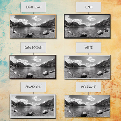 Alpine Lake Print, Mountain Reflection Art, Nature Photography, Black and White Canvas Print, Minimalist Living Room, Cabin Wall Decor