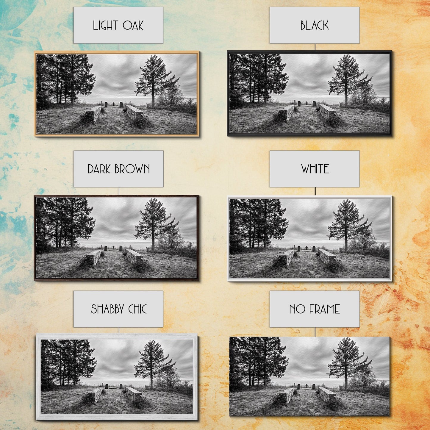 Coastal Graveyard, Moody Seascape, Quiet Reflection Scene, Framed Canvas Print, Gothic Office or Haunted Fall Wall Art Decor, Hallway Wall Art