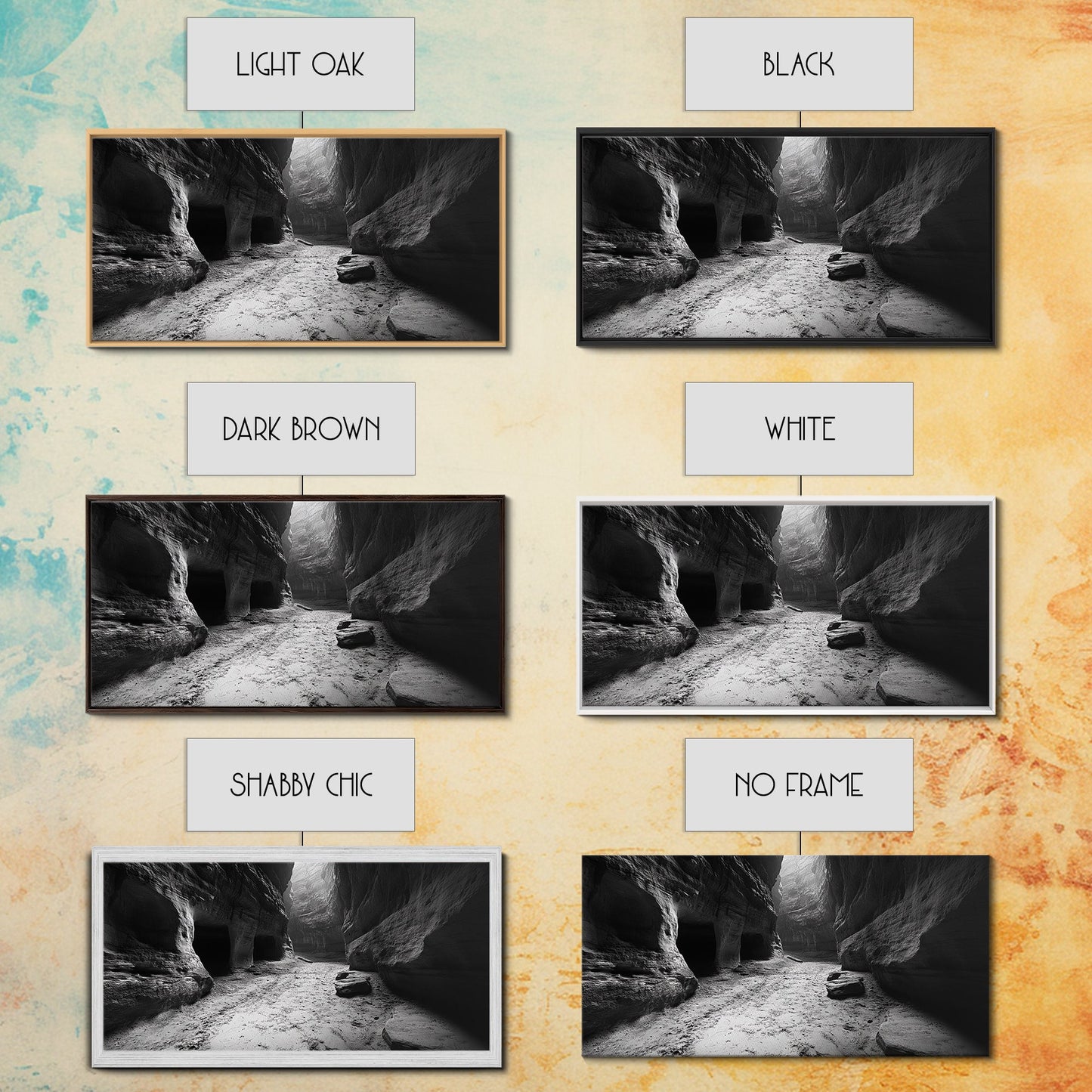 Sandstone Canyon Light, Desert Rock Passage, Dramatic Cliff Scene, Framed Canvas Print, Adventure Art, Hallway or Den Wall Decor