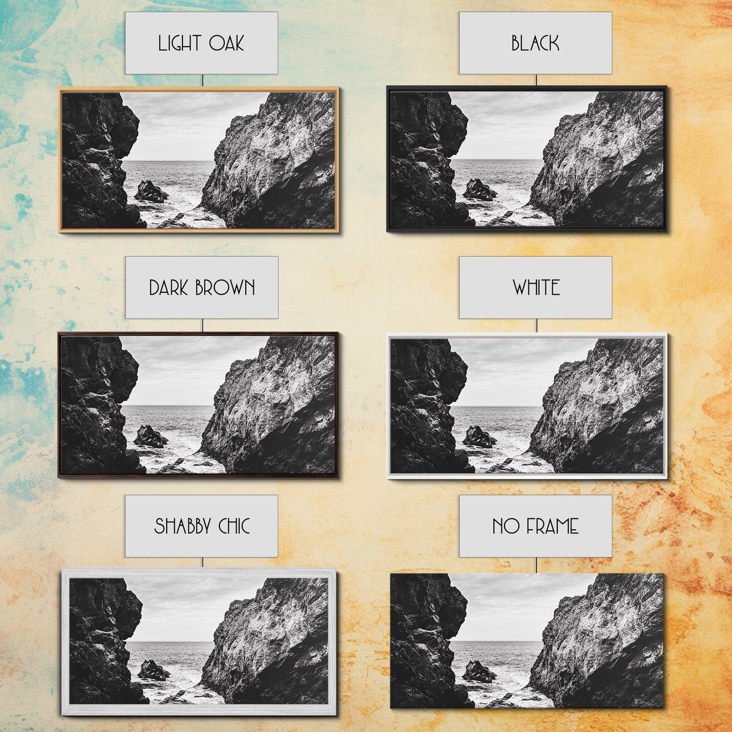 Rocky Coast View, Ocean Cliffs Art, Coastal Wilderness, Monochrome Seascape, Canvas Print, Bathroom Wall Art, Rustic Minimalist Style