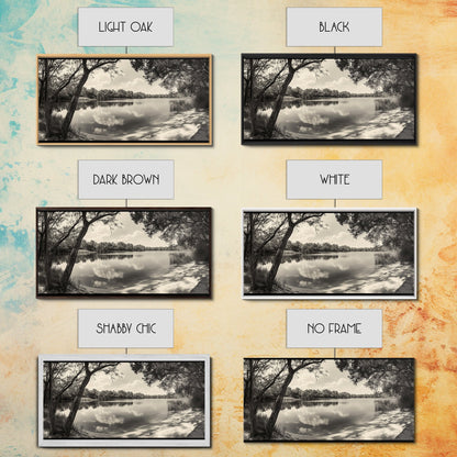 Tranquil Lake View, Peaceful Reflection Water, Nature Shoreline Print, Canvas Print, Entryway Wall Art, Rustic Neutral Decor, Rustic Bedroom Print