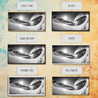 Arctic Wave Motion, Snowy Surf Curl, Mountain Sun Scene, Nature Energy Art, Canvas Print, Living Room Wall Art, Winter Adventure Decor