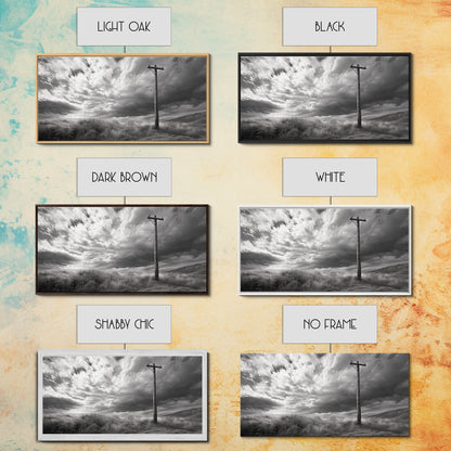 Strommast, ländliche Landschaft, stürmischer Himmel, ländliche Ruhe, gerahmter Leinwanddruck, Wandbild für den Eingangsbereich eines Bauernhauses, rustikaler Schwarz-Weiß-Druck