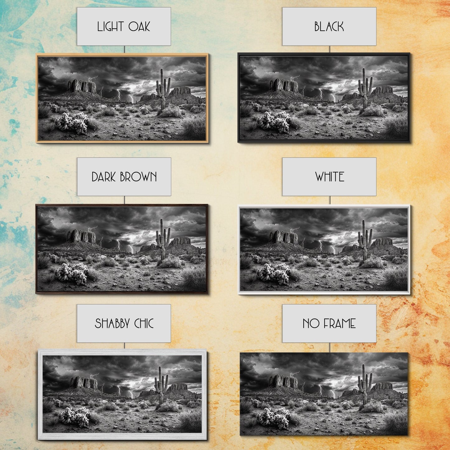 Wüstensturm-Szene, Blitzlandschaft, Südwest-Kunst, Dramatischer Himmel, Gerahmter Leinwanddruck, Western-Wandkunst, Rustikale Wohnzimmerdekoration