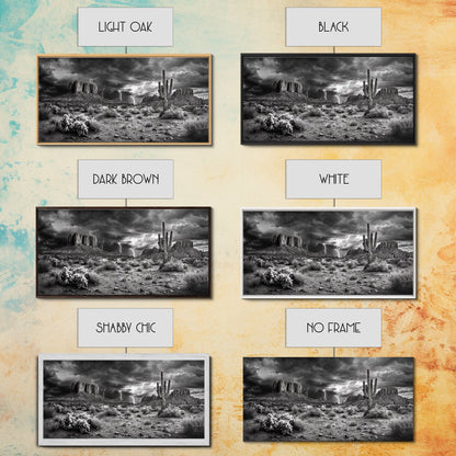 Wüstensturm-Szene, Blitzlandschaft, Südwest-Kunst, Dramatischer Himmel, Gerahmter Leinwanddruck, Western-Wandkunst, Rustikale Wohnzimmerdekoration