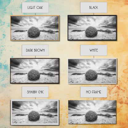 Desert Tumbleweed, Western Landscape, Stormy Sky, Framed Canvas Print, Rustic Farmhouse Wall Art, Fall Decor, Minimalist Western Art