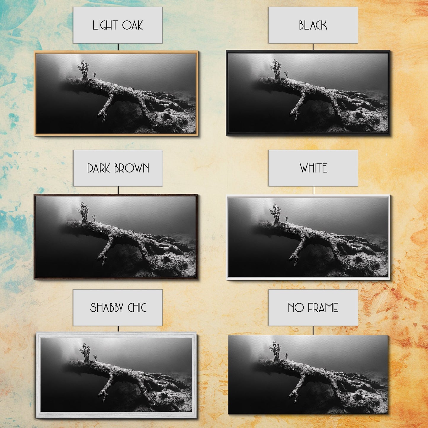 Underwater Tree, Ocean Roots, Nature Surrealism, Canvas Print, Moody Nautical Decor, Bathroom Wall Art, Black And White Abstract Art