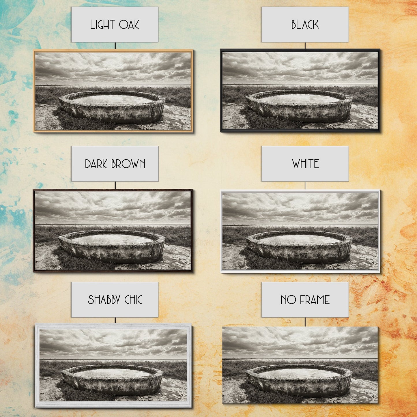 Water Trough, Overcast Skies, Ocean Breeze, Framed Canvas Print, Country Rustic Wall Art, Sepia Toned Fall Decor, Entryway Or Den Art