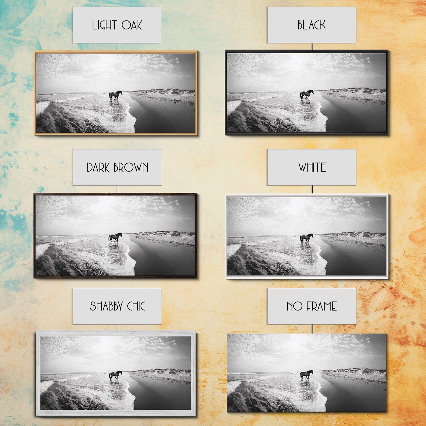 Wild Horse Beach, Coastal Nature Art, Minimalist Animal Photography, Serene Landscape, Neutral Bedroom Decor, Framed Canvas Print