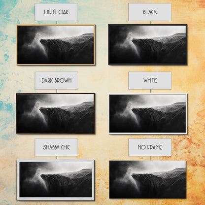 Misty Cliff, Fantasy Landscape, Monochrome Art, Mysterious Edge, Canvas Print, Moody Wall Decor, Bedroom Wall Art, Dark Nature Photography