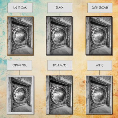 Bank Vault Door, Industrial Design, Urban Texture, Canvas Print, Masculine Office Decor, Steampunk Wall Art, Black White Print