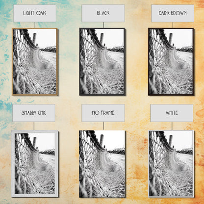 Coastal Net, Beach Texture, Nautical Vibe, Ocean Fence, Framed Canvas Print, Bathroom Wall Art, Coastal Cottage Style, Monochrome Beach Art