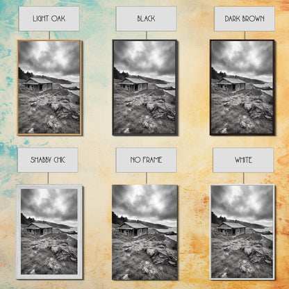 Abandoned Cabin, Coastal Cliff, Moody Landscape, Autumn Wall Art, Framed Canvas Print, Living Room Rustic Art, Farmhouse Aesthetic