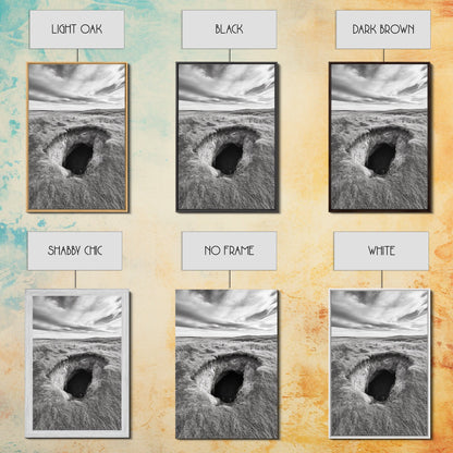 Burrow Entrance, Hidden Hole, Grassland Tunnel, Canvas Print, Nature Wall Art, Living Room Decor, Black White Landscape Photography