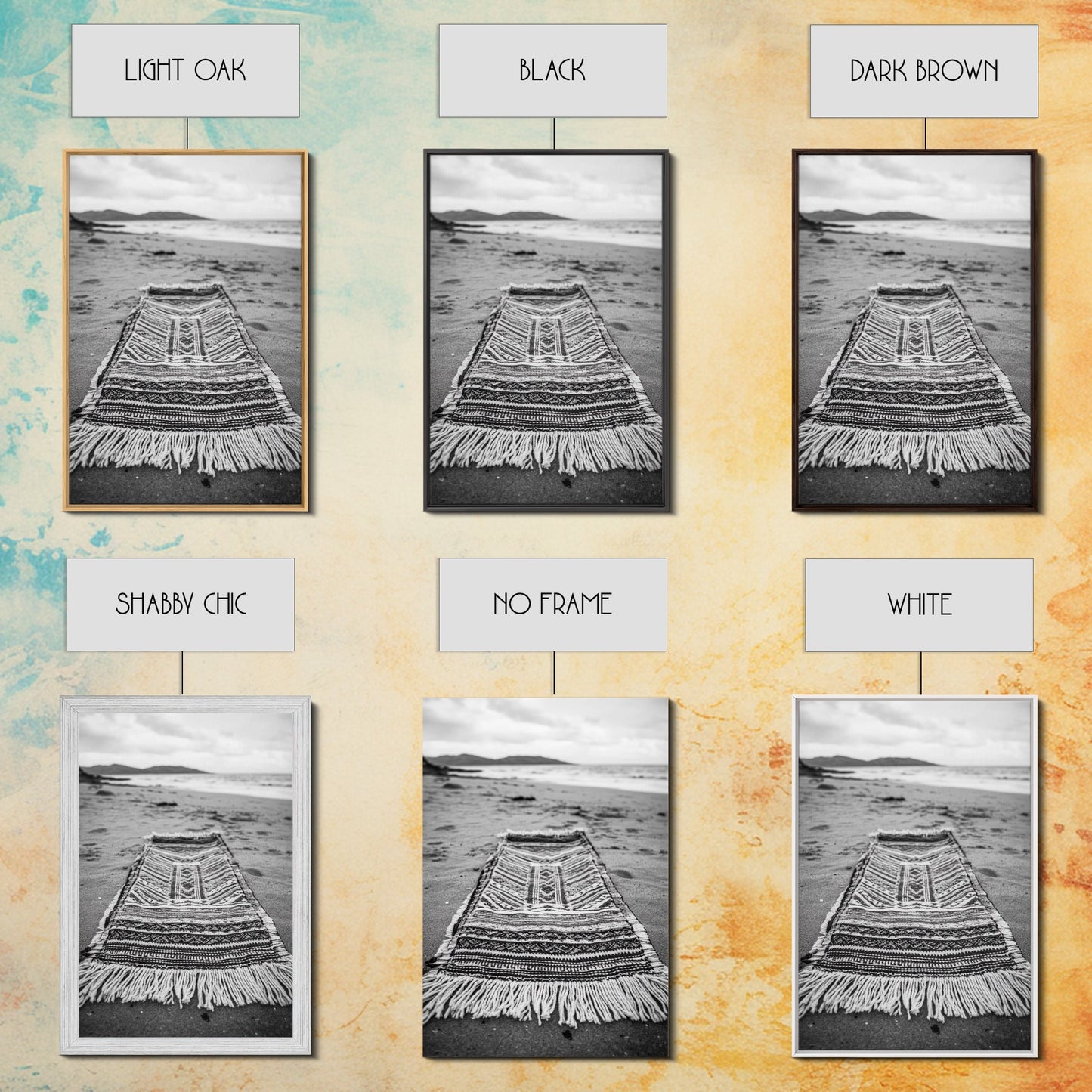 Woven Rug Beach, Bohemian Escape, Textile Texture, Black and White Canvas Print, Boho Bedroom or Yoga Studio Wall Decor