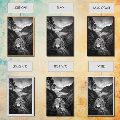 River Meets Sea, Forest Coast, Rugged Beauty, Sunset Flow, Canvas Print, Nature Wall Art, Moody Living Room Landscape