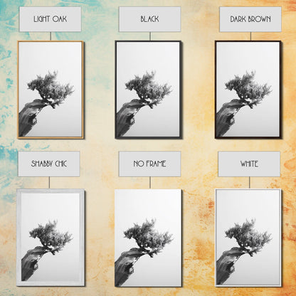 Bonsai Tree, Windswept Wood, Minimal Zen, Canvas Print, Japanese Style Art, Wabi Sabi Decor, Monochrome Botanical Wall Accent