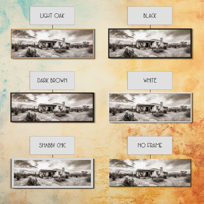 Desert Home, Adobe House, Rustic Pathway, Cactus Garden, Framed Canvas Print, Southwestern Decor, Living Room Wall Art, Western Aesthetic