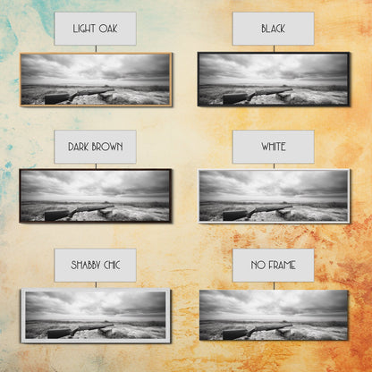 Coastal Rifle Scene, Outdoorsman Decor, Field and Sky Black and White Framed Canvas Print, Autumn Cabin or Lodge Wall Art