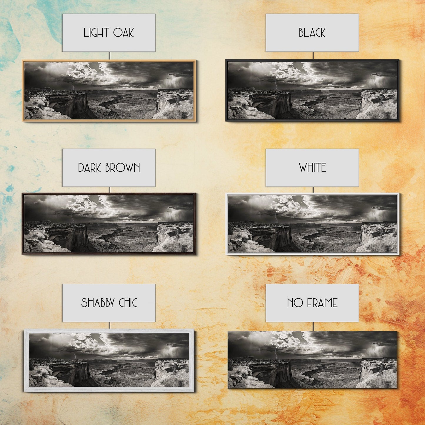 Canyon Storm, Desert Lightning, Dramatic Skies, Framed Canvas Print, Rustic Landscape Wall Art, Living Room Western Decor