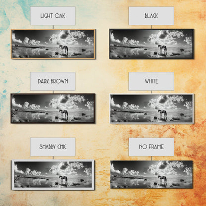 Beach Horse Reflection, Coastal Freedom, Wild Spirit Scene, Framed Canvas Print, Western Bathroom Art, Minimalist Beach House Decor