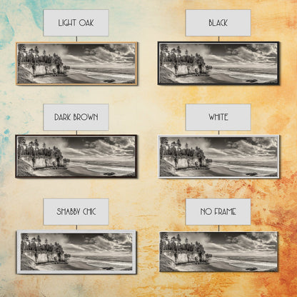 Cliffside Forest, Pacific Coastline, Dramatic Ocean View, Framed Canvas Print, Natural Landscape, Cabin Wall Art, Rustic Coastal Decor