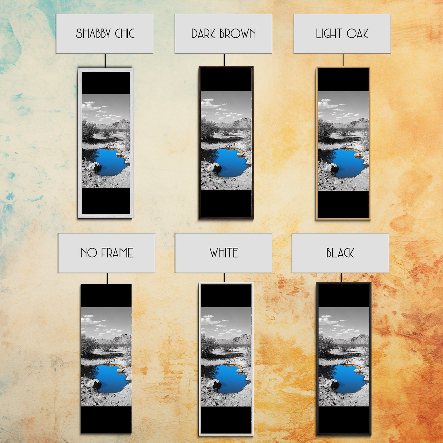 Blue Oasis, Desert Pool, Tranquil Reflection, Minimalist Landscape, Framed Canvas Print, Serene Entryway Wall Art, Calm Southwestern Decor