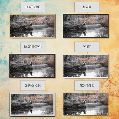 River Otter View, Wildlife Scene, Autumn Nature, Moody Landscape, Framed Canvas Print, Cabin Decor, Animal Wall Art, Woodland Aesthetic