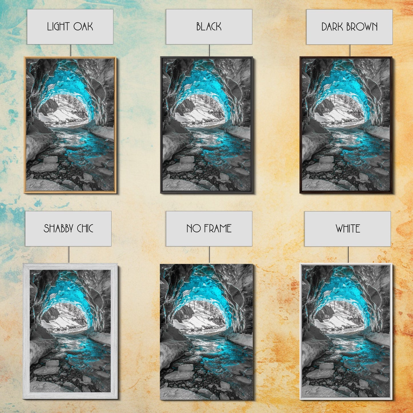 Blue Ice Cave, Winter Tunnel, Arctic Wonderland, Framed Canvas Print, Nature Wall Art, Minimalist Photography, Cool Tone Decor