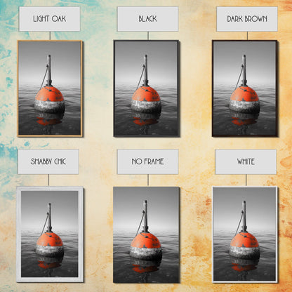 Meeresboje, rote Markierung, maritimer Minimalismus, Leinwanddruck, Küsten-Badezimmerkunst, nautische Wanddekoration, maritime Industrieästhetik