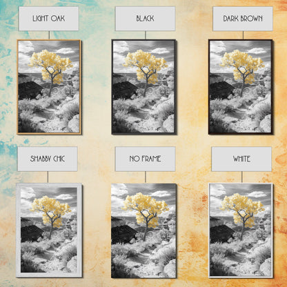 Autumn Canyon Trail, Yellow Tree, Nature Photography, Framed Canvas Print, Fall Wall Decor, Grand Canyon Print, Minimalist Landscape Art