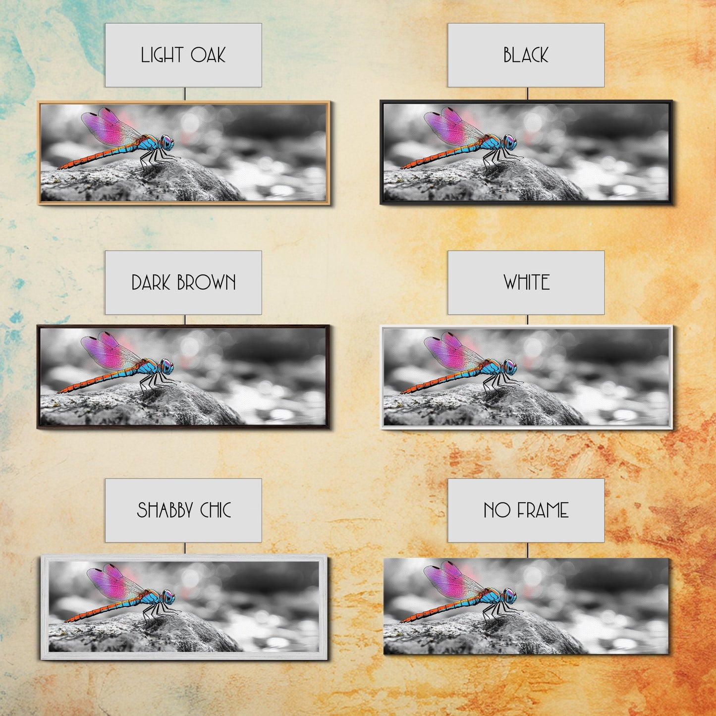 Neon Dragonfly, Nature Insect, Color Burst, Macro Beauty — Framed Canvas Print, Modern Boho Art, Bedroom Wall Art, Nature Photography