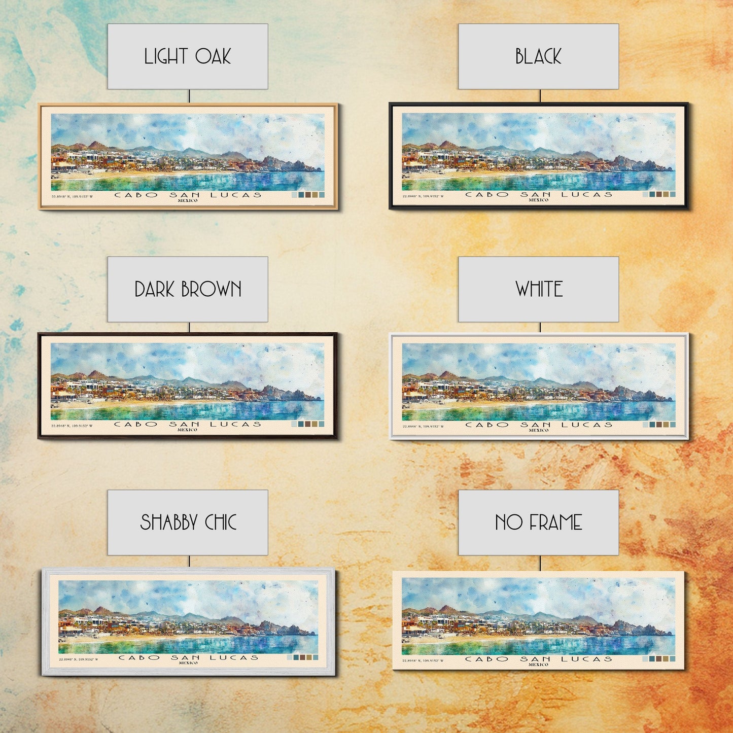 Cabo San Lucas, Mexico Watercolor Print, Vacation Gift, Mexico Wall Art, Beach Painting, Beach Decor, Large Wall Art, Wood Frame Art