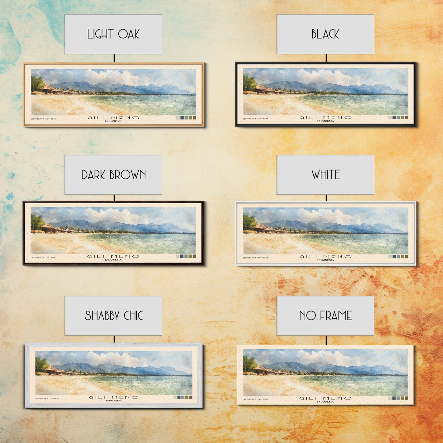 Gili Meno, Indonesia Watercolor Print, Vacation Gift, Indonesia Wall Art, Beach Painting, Beach Decor, Large Wall Art, Wood Frame Art