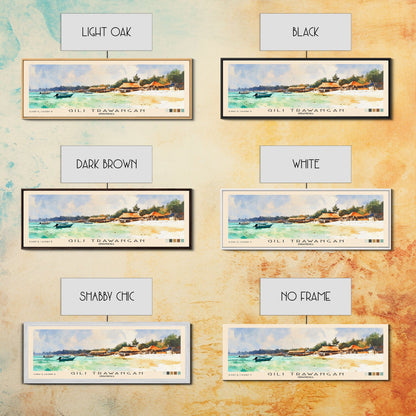 Gili Trawangan, Indonesia Watercolor Beach Print, Vacation Gift, Indonesia Wall Art, Framed Canvas Print, Framed Beach Painting