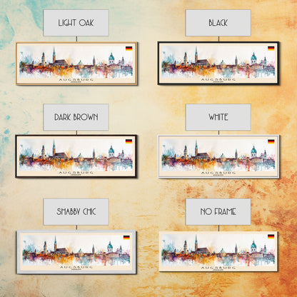 Augsburg Germany Panoramic Travel Poster, Framed Canvas Print or Metal Wall Art, Travel Art, Home Decor, Panoramic Painting, Midcentury Art