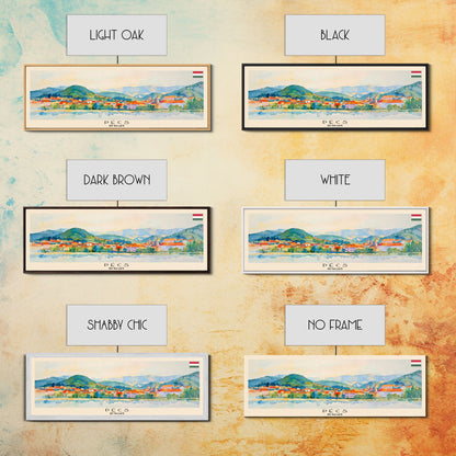 Pécs Hungary Panoramic Travel Poster, Framed Canvas Print or Metal Wall Art, Travel Art, Home Decor, Panoramic Painting, Midcentury Art