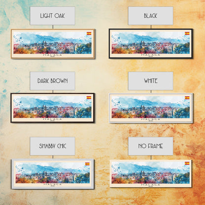 Malaga Spain Wall Art, Panoramic Travel Poster, Panoramic Framed Canvas Print, City Wall Art, Wall Hanging Home Decor, Travel Art