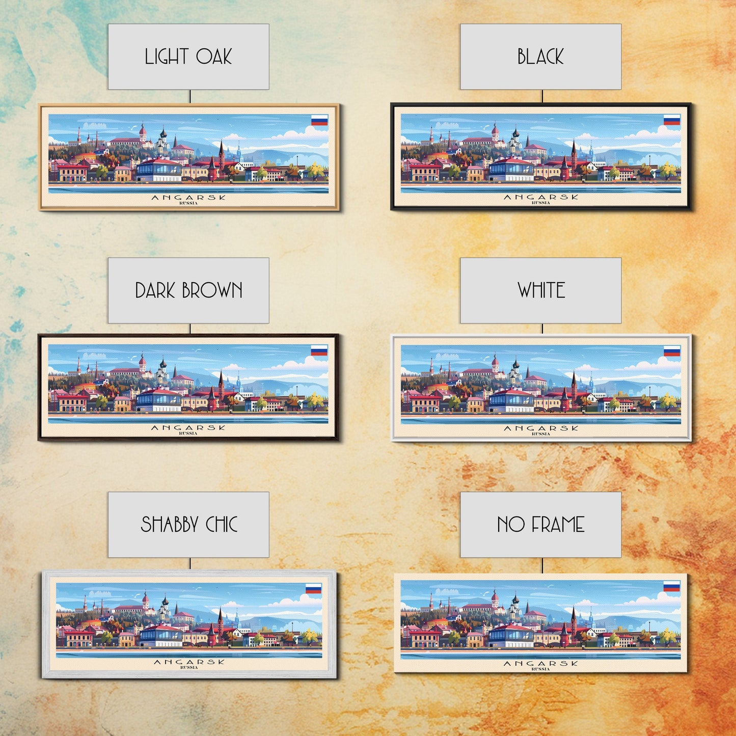 Angarsk Russia Panoramic Travel Poster, Framed Canvas Print or Metal Wall Art, Travel Art, Home Decor, Panoramic Painting, Midcentury Art