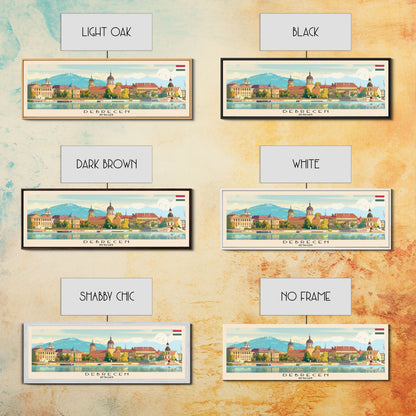 Debrecen Hungary Panoramic Travel Poster, Framed Canvas Print or Metal Wall Art, Travel Art, Home Decor, Panoramic Painting, Midcentury Art