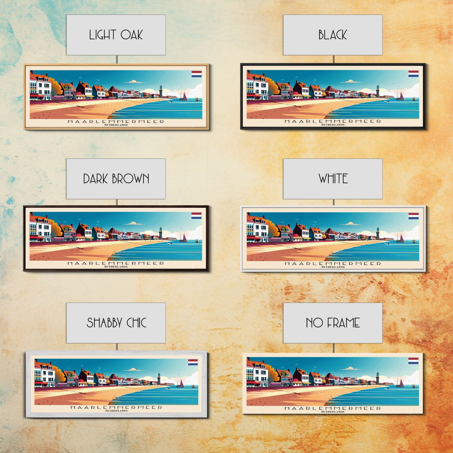 Haarlemmermeer Netherlands Panoramic Travel Poster, Framed Canvas Print or Metal Wall Art, Travel Art, Home Decor, Panoramic Painting, Midcentury Art