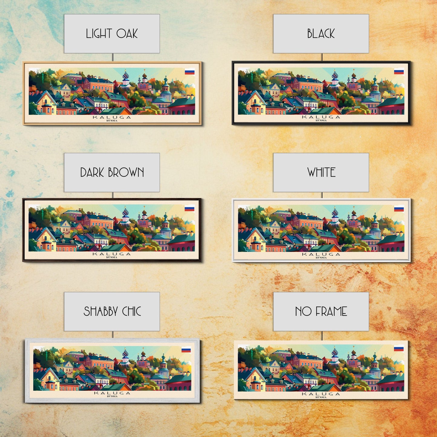 Kaluga Russia Panoramic Travel Poster, Framed Canvas Print or Metal Wall Art, Travel Art, Home Decor, Panoramic Painting, Midcentury Art