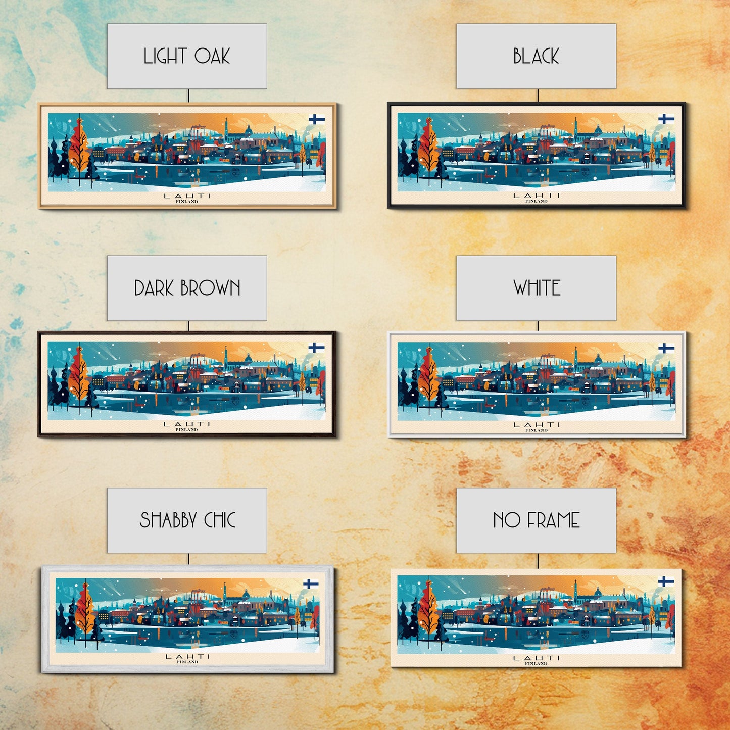 Lahti Finland Panoramic Travel Poster, Framed Canvas Print or Metal Wall Art, Travel Art, Home Decor, Panoramic Painting, Midcentury Art