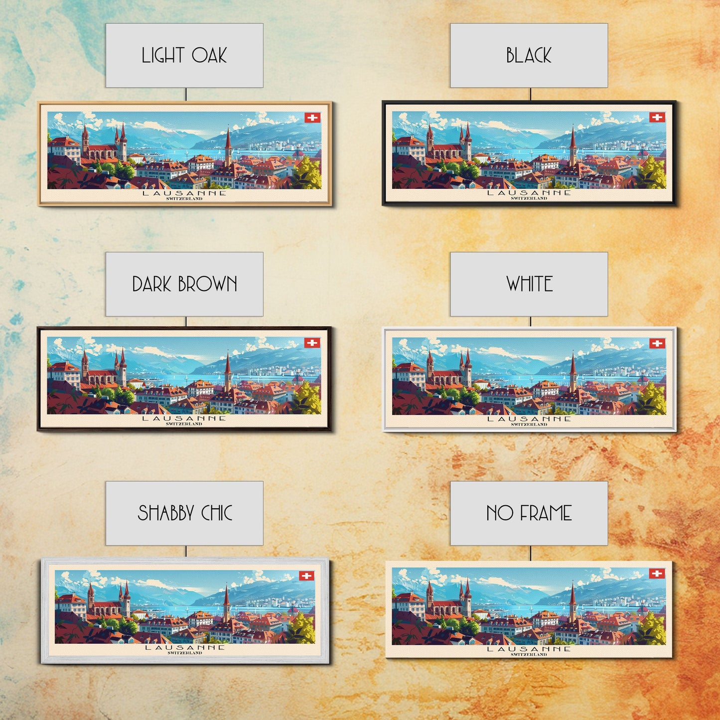 Lausanne Switzerland Travel Art, City Art, Framed Canvas Print or Metal Wall Art, Europe Travel Poster, Panoramic Wall Art, Extra Wide Wall Art